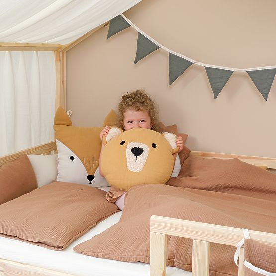 Coussin en mousseline Ourbaby Ø 35 cm Ours - moutarde