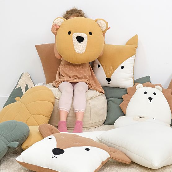 Coussin en mousseline Ourbaby Ø 35 cm Ours - moutarde