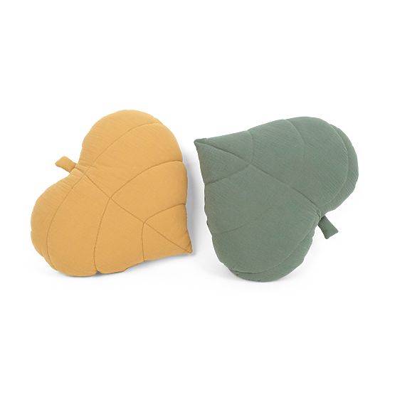 Coussin en mousseline Ourbaby 38x35 cm Feuille - moutarde