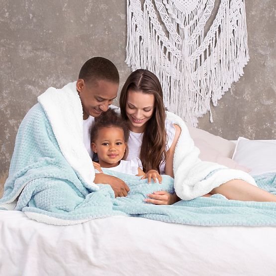 Couverture SHLEEPY bleue avec motif jacquard style classique 130x180