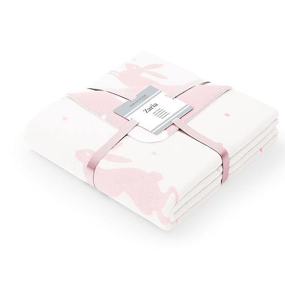 Couverture ZARIA couleur rose poudré imprimée 150x200