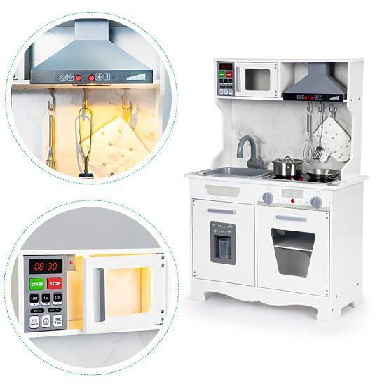 Cuisine en bois pour enfants avec sons et LED + accessoires ECOTOYS