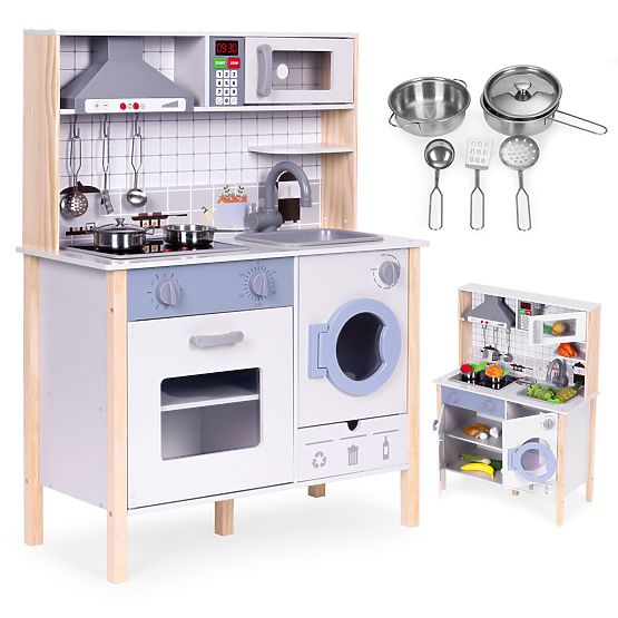 Cuisine en bois pour enfants avec sons, four LED, lave-linge et accessoires de cuisine ECOTOYS