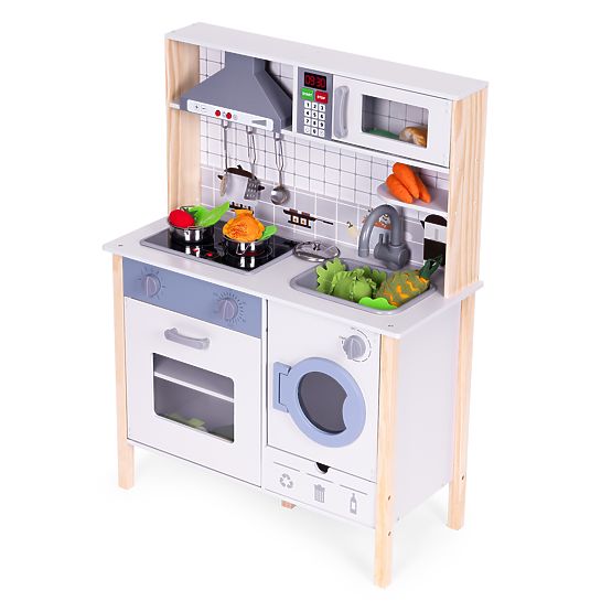 Cuisine en bois pour enfants avec sons, four LED, lave-linge et accessoires de cuisine ECOTOYS