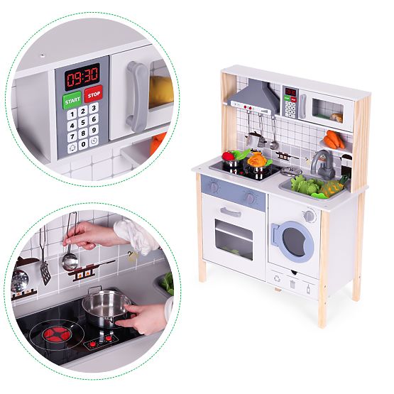 Cuisine en bois pour enfants avec sons, four LED, lave-linge et accessoires de cuisine ECOTOYS