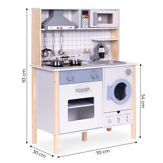 Cuisine en bois pour enfants avec sons, four LED, lave-linge et accessoires de cuisine ECOTOYS