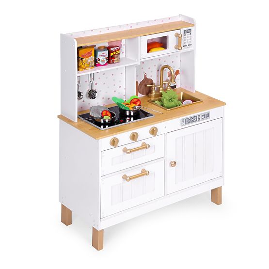 Cuisine pour enfants avec sons et LED, grande en bois avec placards ouvrants et 7 accessoires ECOTOY