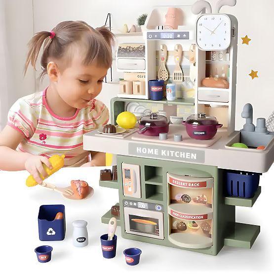 Cuisine pour enfants avec sons, LED et générateur de vapeur, 35 accessoires