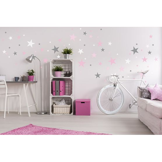 Décorations pour mur - étoiles gris / rose