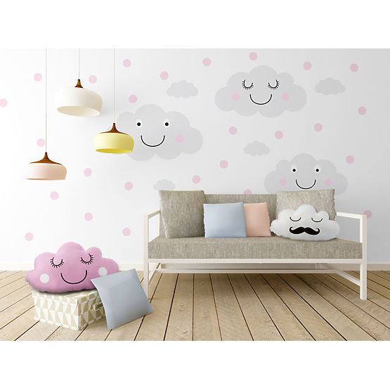 Décorations pour mur - joyeux nuages + rose polka dots
