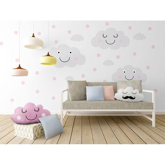 Décorations pour mur - joyeux nuages + rose polka dots