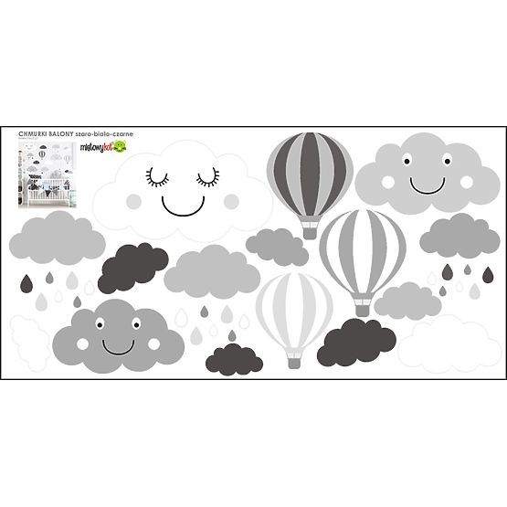 Décorations pour mur - nuages ballons gris-blanc