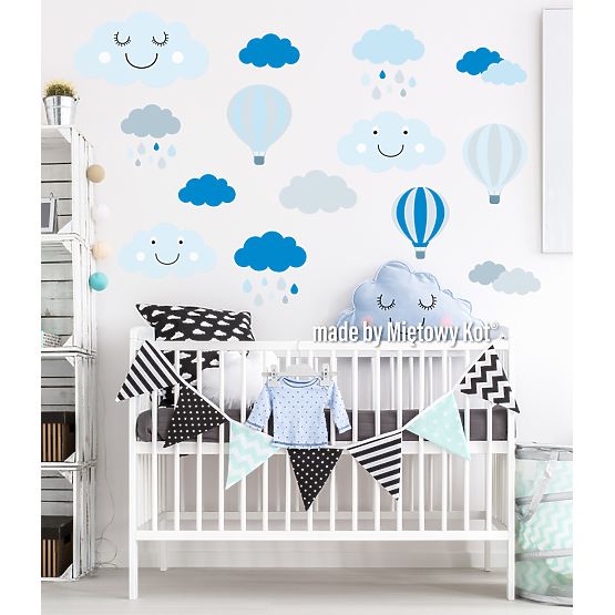 Décorations pour mur - nuages ballons gris-bleu