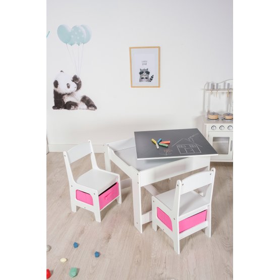 Table pour enfants Ourbaby avec chaises avec boîtes roses