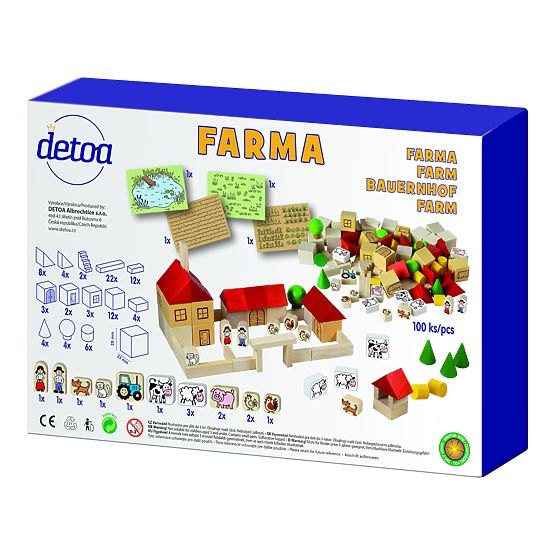 Detoa Jeu de Construction en Bois Ferme 100 Pièces