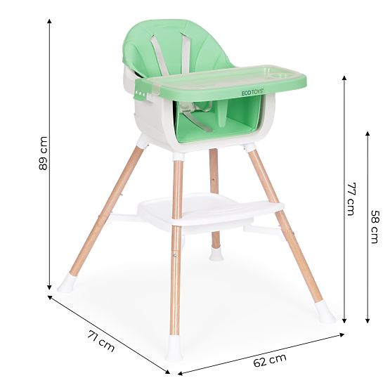 Chaise haute pour enfants 2 en 1 verte ECOTOYS