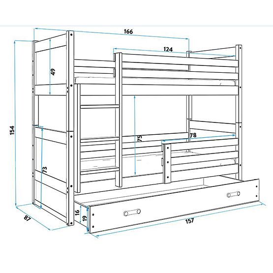 Dětská patrová postel Rocky - přírodní-zelená