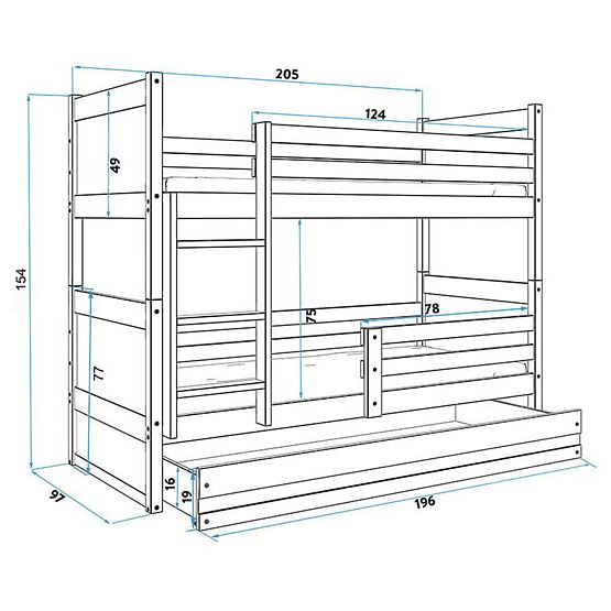 Dětská patrová postel Rocky - šedo-bílá