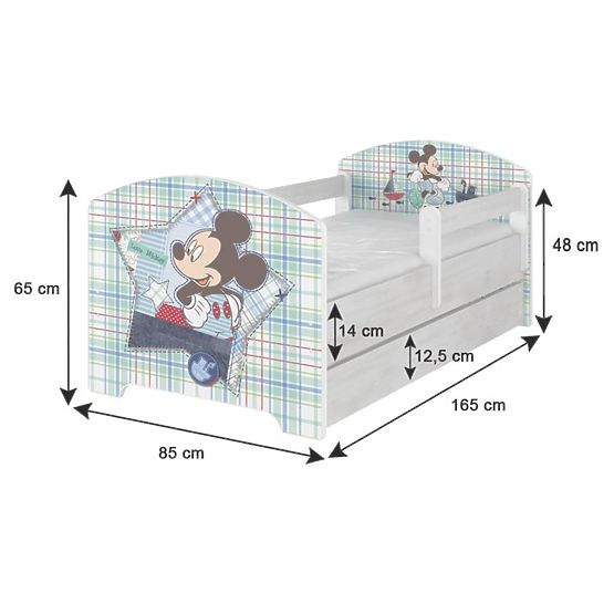 Lit enfant avec barrière - Les amis de Mickey Mouse - pin norvégien