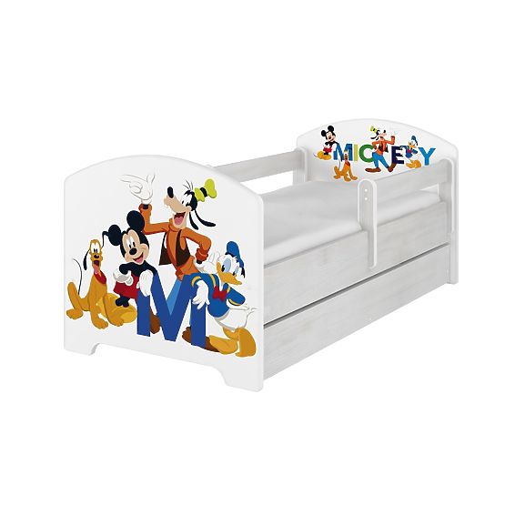 Lit enfant avec barrière - Les amis de Mickey Mouse - pin norvégien