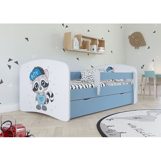 Lit pour enfant avec barrière - Raton laveur - bleu