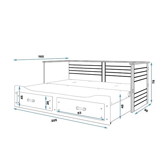 Dětská rozkládací postel HERMES se zády - šedá