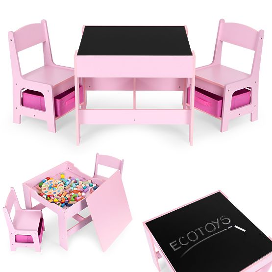 Ensemble de mobilier pour enfants table + 2 chaises tableau rose ECOTOYS