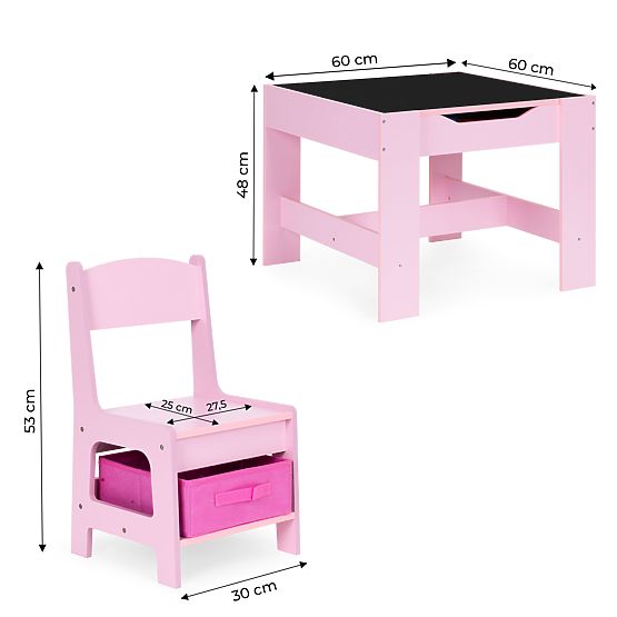 Ensemble de mobilier pour enfants table + 2 chaises tableau rose ECOTOYS