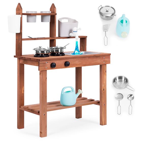 Cuisine boueuse d'extérieur pour enfants en bois de sapin ECOTOYS