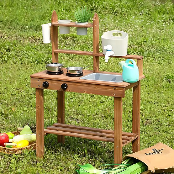 Cuisine boueuse d'extérieur pour enfants en bois de sapin ECOTOYS
