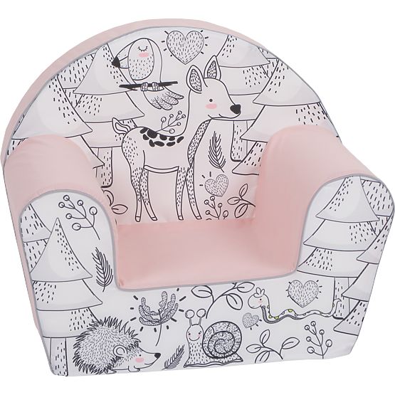 Chaise enfant Animaux de la forêt - rose-noir-blanc