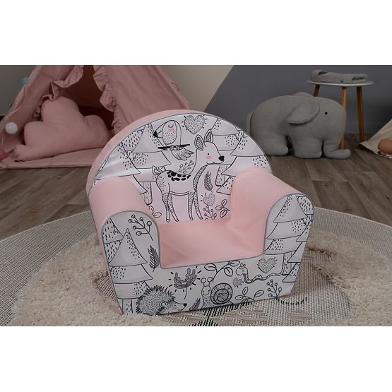 Chaise enfant Animaux de la forêt - rose-noir-blanc