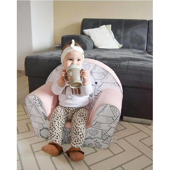 Chaise enfant Animaux de la forêt - rose-noir-blanc