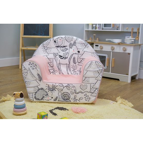 Chaise enfant Animaux de la forêt - rose-noir-blanc
