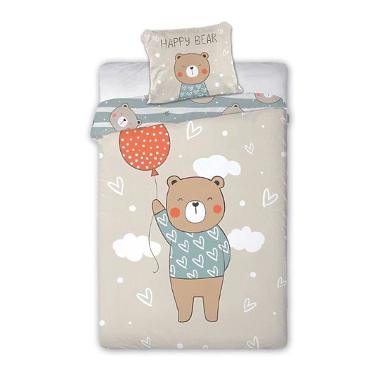 Literie enfant 140x200 cm + 70x90 cm Ours en peluche avec ballon
