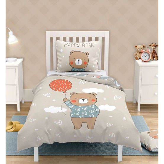 Literie enfant 140x200 cm + 70x90 cm Ours en peluche avec ballon