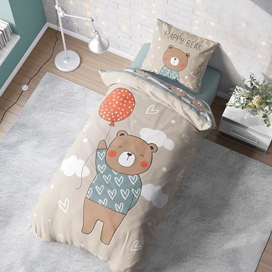 Literie enfant 140x200 cm + 70x90 cm Ours en peluche avec ballon