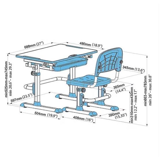 Dětský psací stůl + židle Cubby Lupin - modrý
