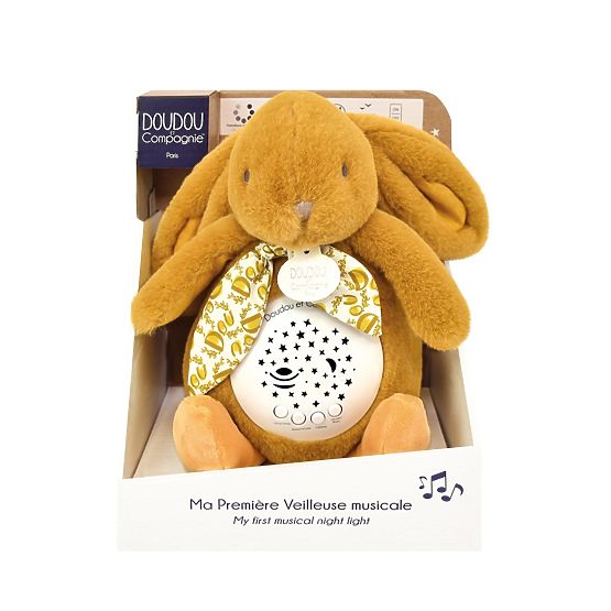 Doudou Boîte à musique avec projection Lapin brun