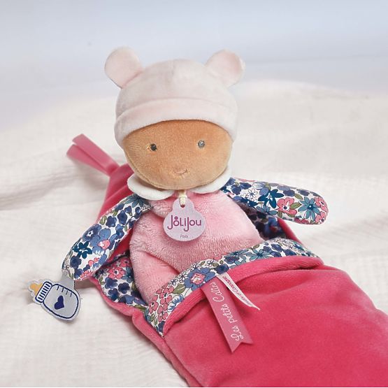Doudou Jolijou Bébé dans une couverture à enfiler 20 cm