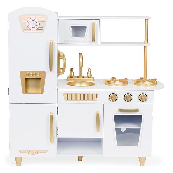 Grande cuisine en bois pour enfants blanc-or ECOTOYS