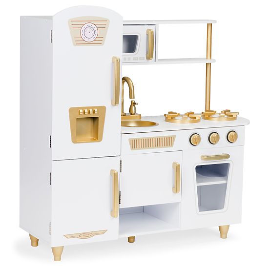 Grande cuisine en bois pour enfants blanc-or ECOTOYS