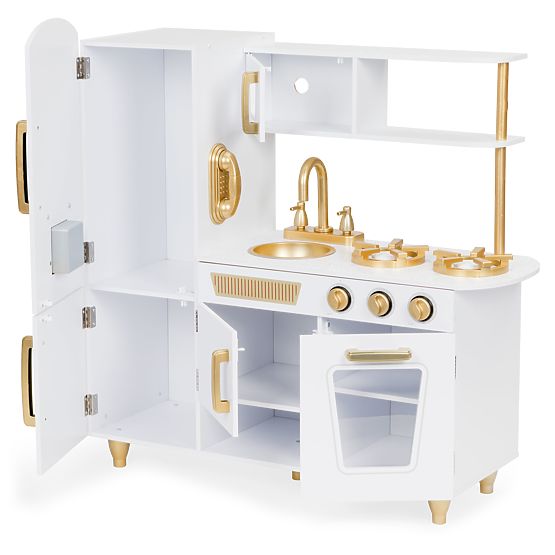 Grande cuisine en bois pour enfants blanc-or ECOTOYS