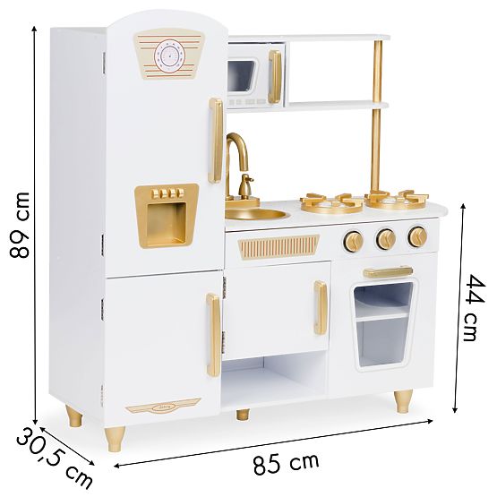 Grande cuisine en bois pour enfants blanc-or ECOTOYS