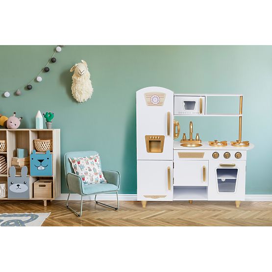 Grande cuisine en bois pour enfants blanc-or ECOTOYS