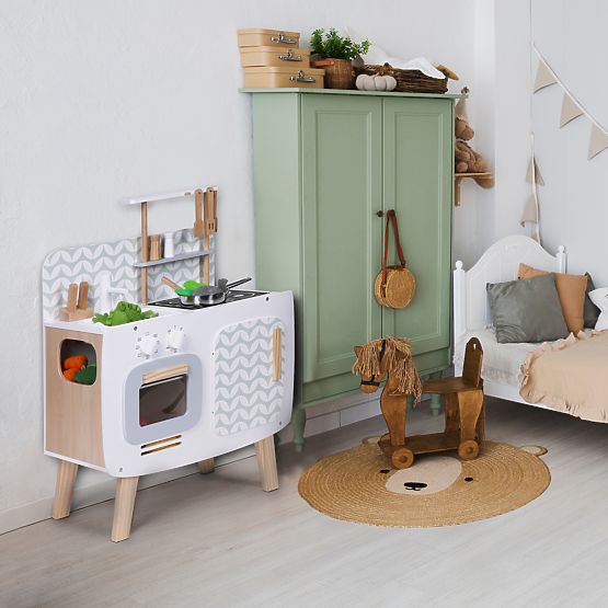 Cuisine en bois pour enfants rétro four brûleurs évier accessoires de cuisine ECOTOYS