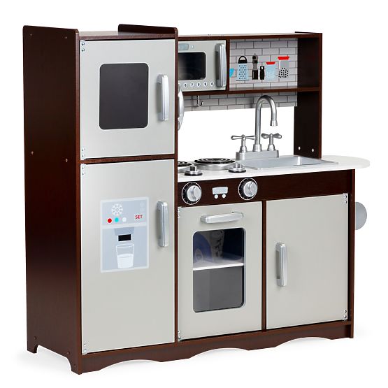 Grande cuisine en bois pour enfants avec placards et réfrigérateur ECOTOYS