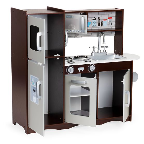 Grande cuisine en bois pour enfants avec placards et réfrigérateur ECOTOYS