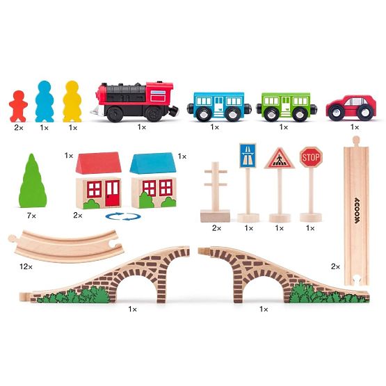 Voie ferrée en bois avec locomotive