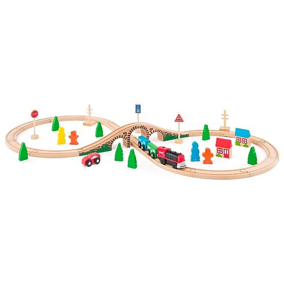 Voie ferrée en bois avec locomotive